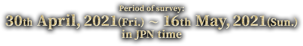 Period of survey: 30th April, 2021(Fri.) ～ 16th May, 2021(Sun.)in JPN time